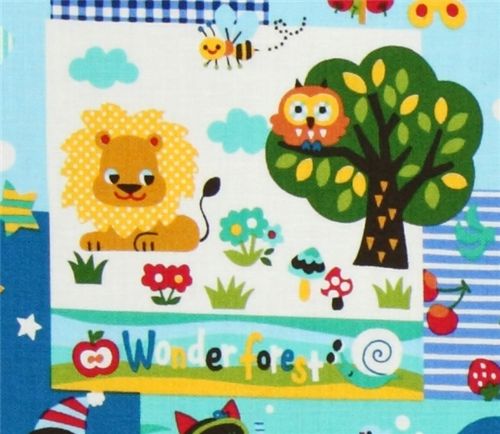 cute Monkey Kitty blue Kokka Fabric from Japan kawaii 1