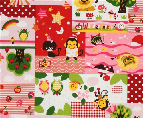 cute Monkey Kitty red Kokka Fabric from Japan kawaii 2