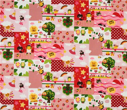 cute Monkey Kitty red Kokka Fabric from Japan kawaii 3