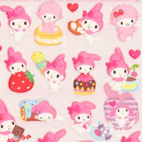 cute My Melody sponge sticker with greeting card - Sticker Sheets ...