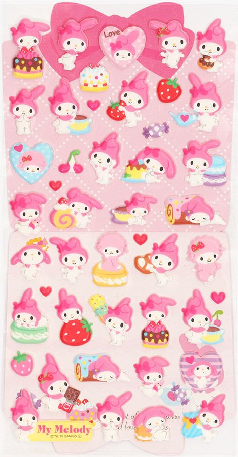 cute My Melody sponge sticker with greeting card - Sticker Sheets ...