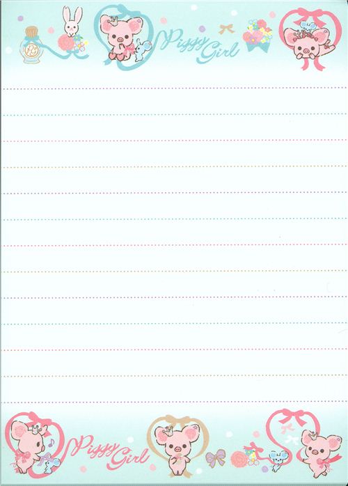 cute Piggy Girl Memo Pad pig & ribbon Memo Pads Stationery Kawaii