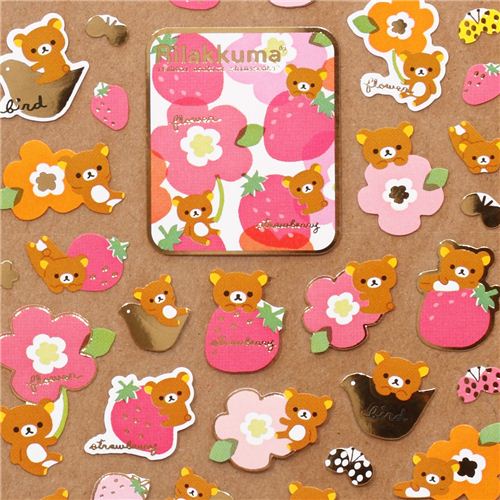 cute Rilakkuma bear sticker with strawberry by San-X - modeS4u