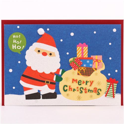 Babbo Natale Ho Ho Ho.Cartolina Di Natale Apribile Babbo Natale Cappello Brillantini Dal Giappone Modes4u