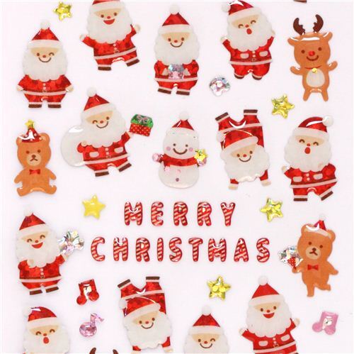 Stickers Natale.Simpatici Adesivi Natalizi Babbo Natale Con Brillantini Dal Giappone Modes4u