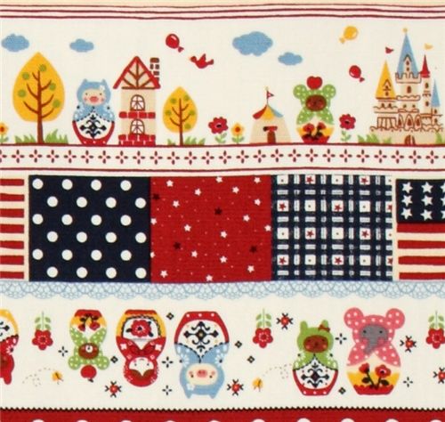 cute animals matryoshka Kokka oxford cloth fabric Japan 1