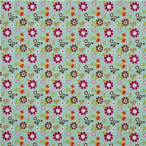 cute aqua Riley Blake flower fabric USA 2