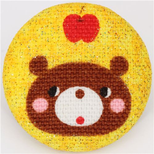 cute bear Kokka fabric button yellow glitter button 1