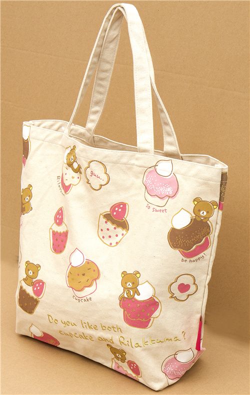 Canvas Shopping Bag Quality 7 Little Words cute big canvas linen Rilakkuma cupcake bag - Shoulder Bags - Bags