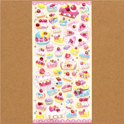 cute big puffy sponge stickers cake tart strawberry - modeS4u