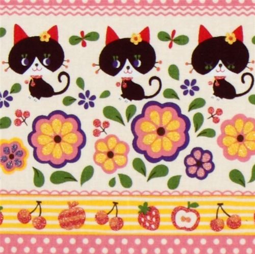 cute black cat Kokka pink Fabric Japan kawaii 1
