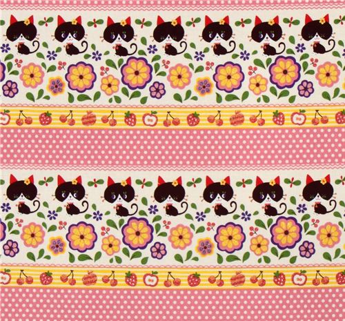cute black cat Kokka pink Fabric Japan kawaii 2