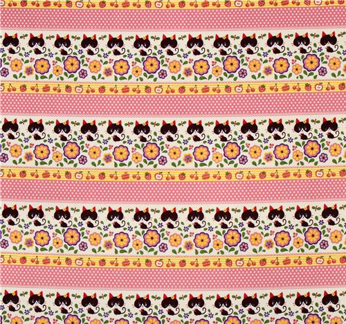 cute black cat Kokka pink Fabric Japan kawaii 3