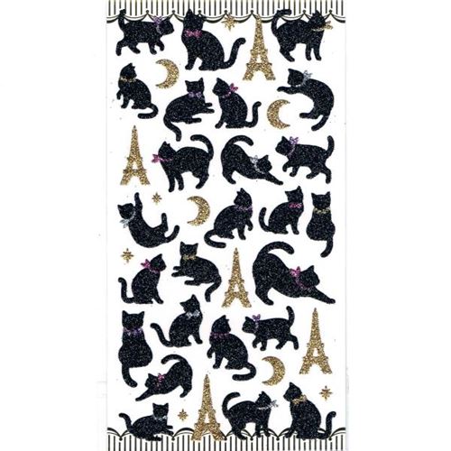 cute black cat animal Eiffel Tower moon glitter stickers by QLia modeS4u