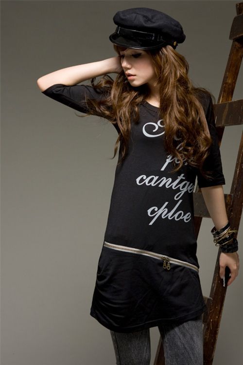 cute black long shirt with zipper - Dresses/Tops - Clothes - Kawaii ...