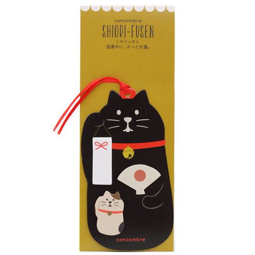 cute black lucky cat bookmark and sticky note stickers - modeS4u