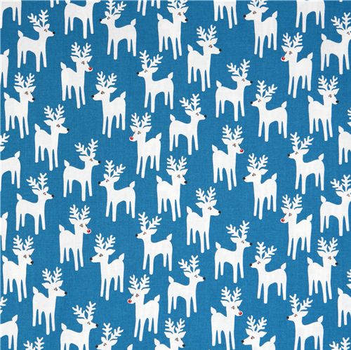 süsser blauer Weihnachts-Stoff Renntiere Robert Kaufman 2