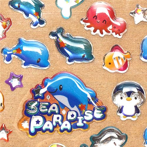 cute blue Epoxy stickers with dolphins penguins seals - Sticker Sheets ...