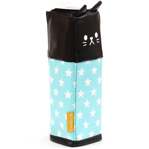 cute blue black cat face white star pencil case from Japan - modeS4u