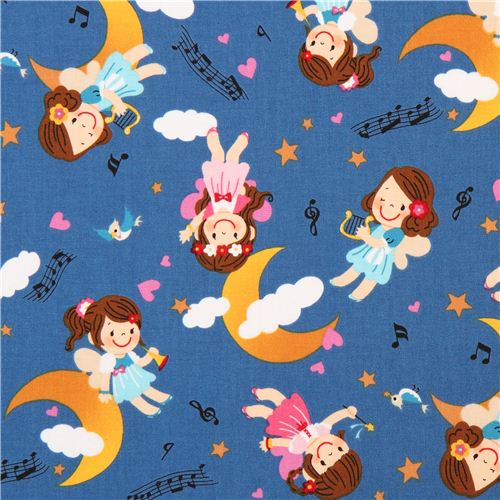 cute blue girl fairy music tissu srie contes de fes par Kokka from Japan 1