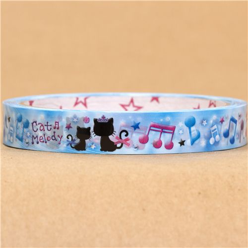 cute blue kitty Sticky Tape with musical notes - Animal Tapes - Deco ...