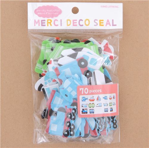 cute blue white red helicopter train boat soft sponge sticker from Japan 4
