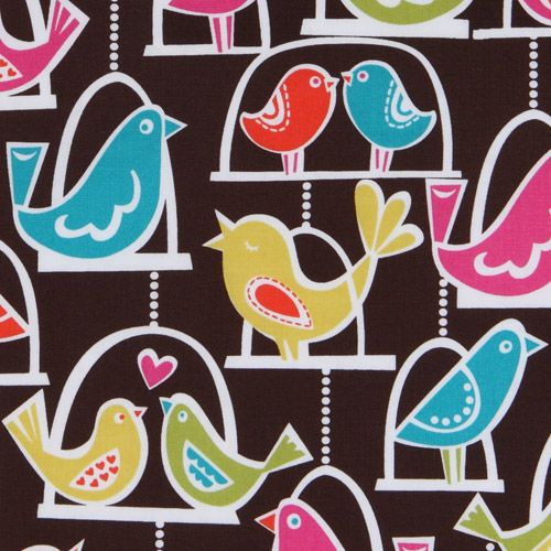 cute brown Michael Miller fabric colourful Bird Swing 1