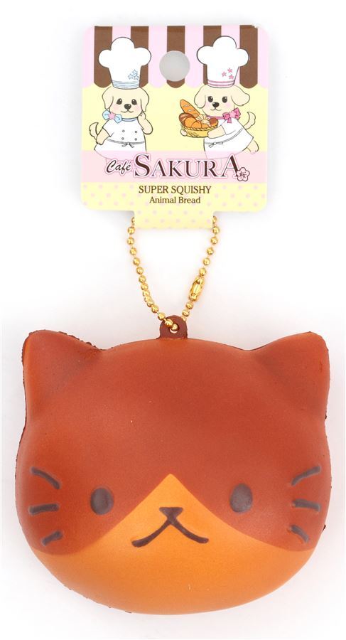 cute brown and dark brown cat face bread bun squishy charm kawaii Cafe Sakura 3