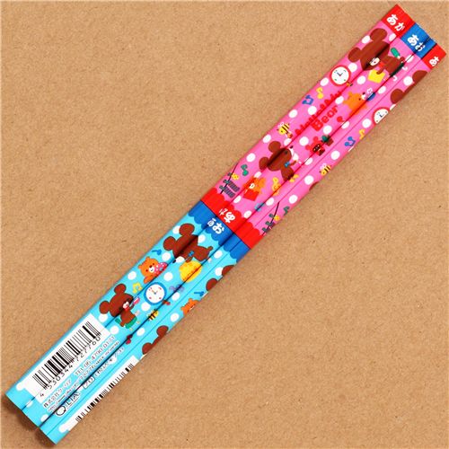 Bonito lápiz bicolor oso marrón con minas en rojo y azul Bolígrafos