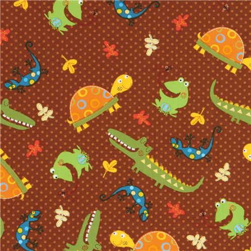 cute brown crocodile turtle animal fabric Fun with Nature Blank Quilting USA 1