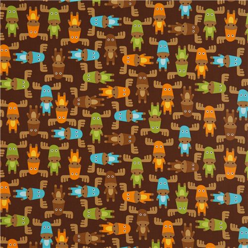 cute brown moose fabric par Robert Kaufman 2