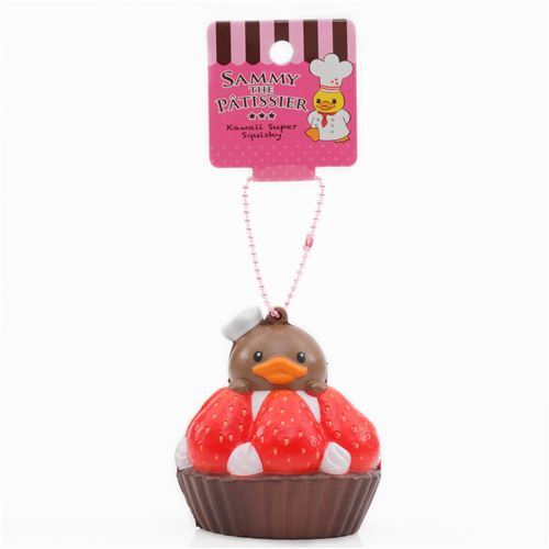 Ser braunes Erdbeertrtchen Squishy Anhnger Handy Sammy the Patissier 4