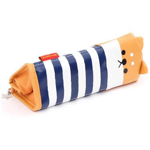 cute brown white navy blue stripe dog face pencil case from Japan - modeS4u