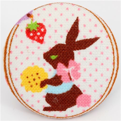 cute bunny with strawberry button fabric button Japan 1