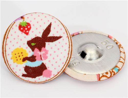 cute bunny with strawberry button fabric button Japan 2