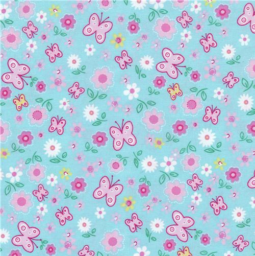 cute butterfly fabric with florets 0.5m 1