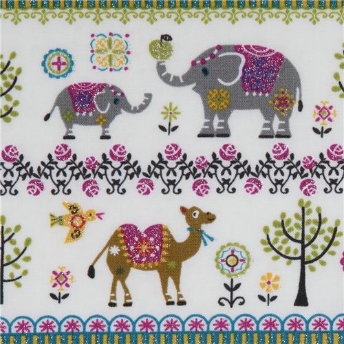 cute camels elephants Japanese fabric Kokka 1