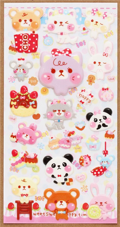 cute cat and bear puffy stickers Japan - Sticker Sheets - Sticker ...