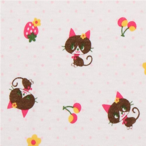 cute cats Jersey Kokka Fabric Japan strawberry cherry 1