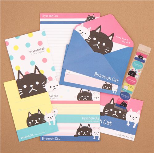 cute colorful cat and dots and stripes Letter Set - modeS4u