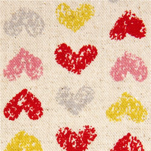 cute colourful hearts Canvas fabric by Kokka from Japan 1