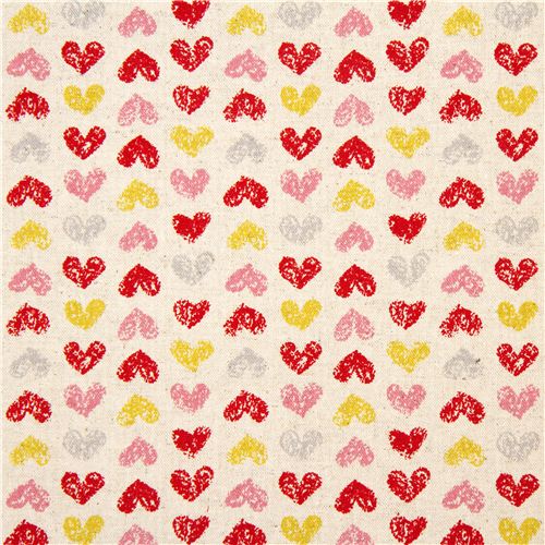 cute colourful hearts Canvas fabric by Kokka from Japan 2