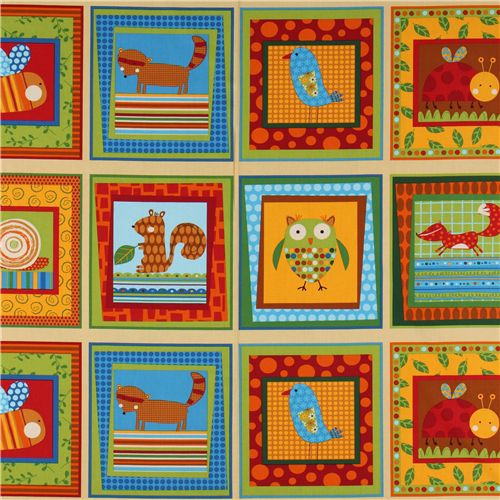 cute colourful animals squares fabric by Robert Kaufman 3