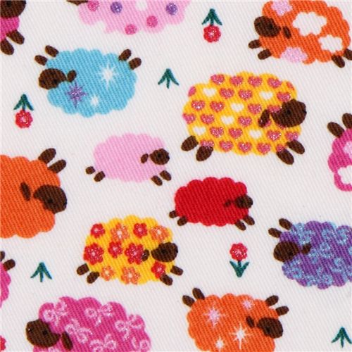 cute colourful sheeps fabric with glitter Kokka Japan 1