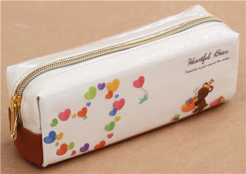 cute cream and brown heart bear forest animal pencil case from Japan ...