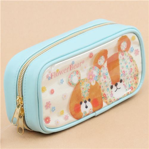 cute cream light blue bear flower pencil case from Japan - modeS4u