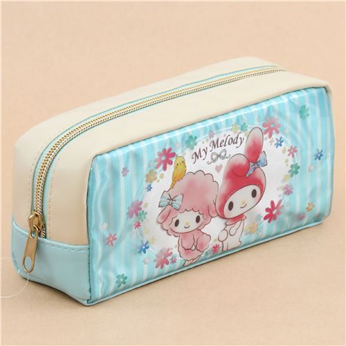 cute cream turquoise My Melody bunny flower shimmery pencil case from