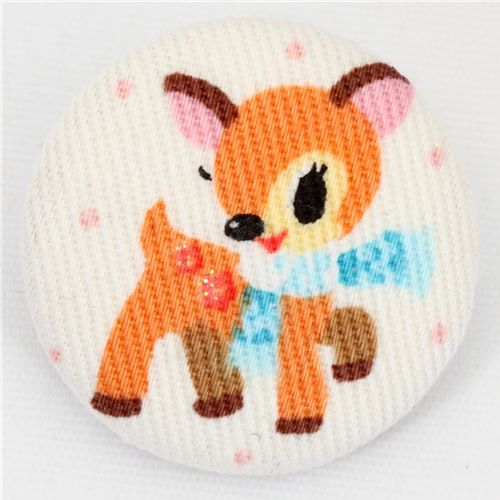 cute deer button white Kokka fabric button 1