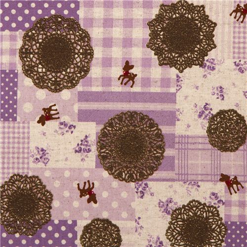 cute deer linen fabric with glitter ornaments 1