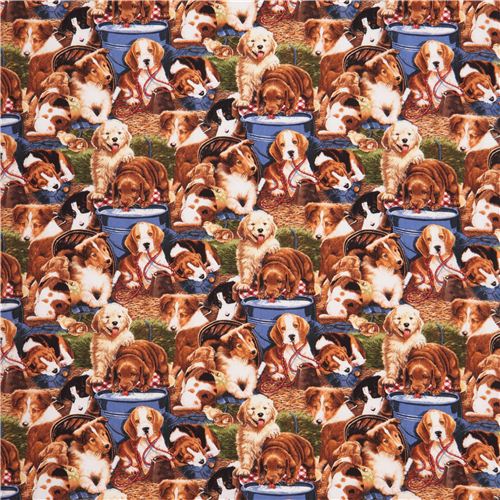 cute dog puppies barn fabric Art Licensing  3